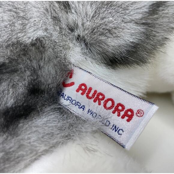 Aurora Flopsie Husky Wolf Plush 12” Blue Winter Hat Scarf Snowflake Vintage - Picture 13 of 14